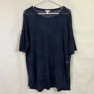 J.‎ Jill Top Small Petite Oversize Linen Viscose Rayon Blend Navy Blue Sheer